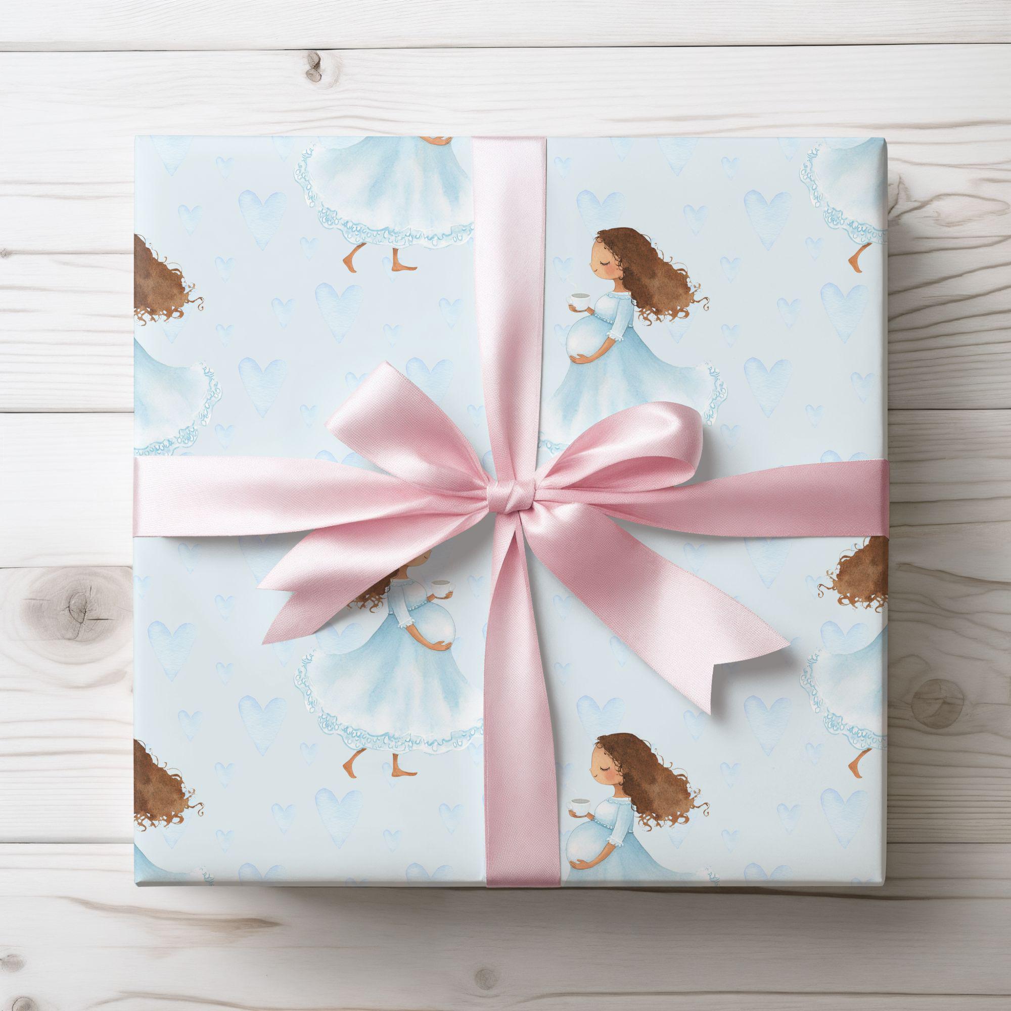 Blue Heart Maternity Gift Wrap: Baby Shower Wrapping Paper