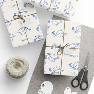 Graduation Gift Wrap, Congrats Mortarboard, Off White and Blue image 7