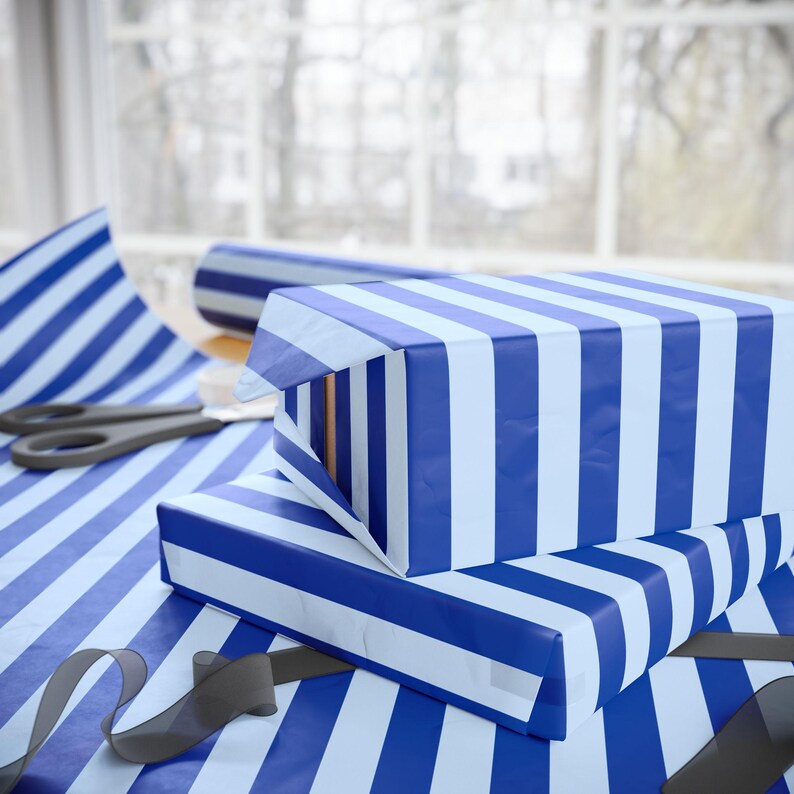Blue Striped Wrapping Paper: 90gsm Fine Art Paper image 3