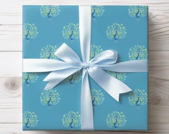 Geschenkpapier mit Pfauendruck, blauer Vogel Geschenkpapier
