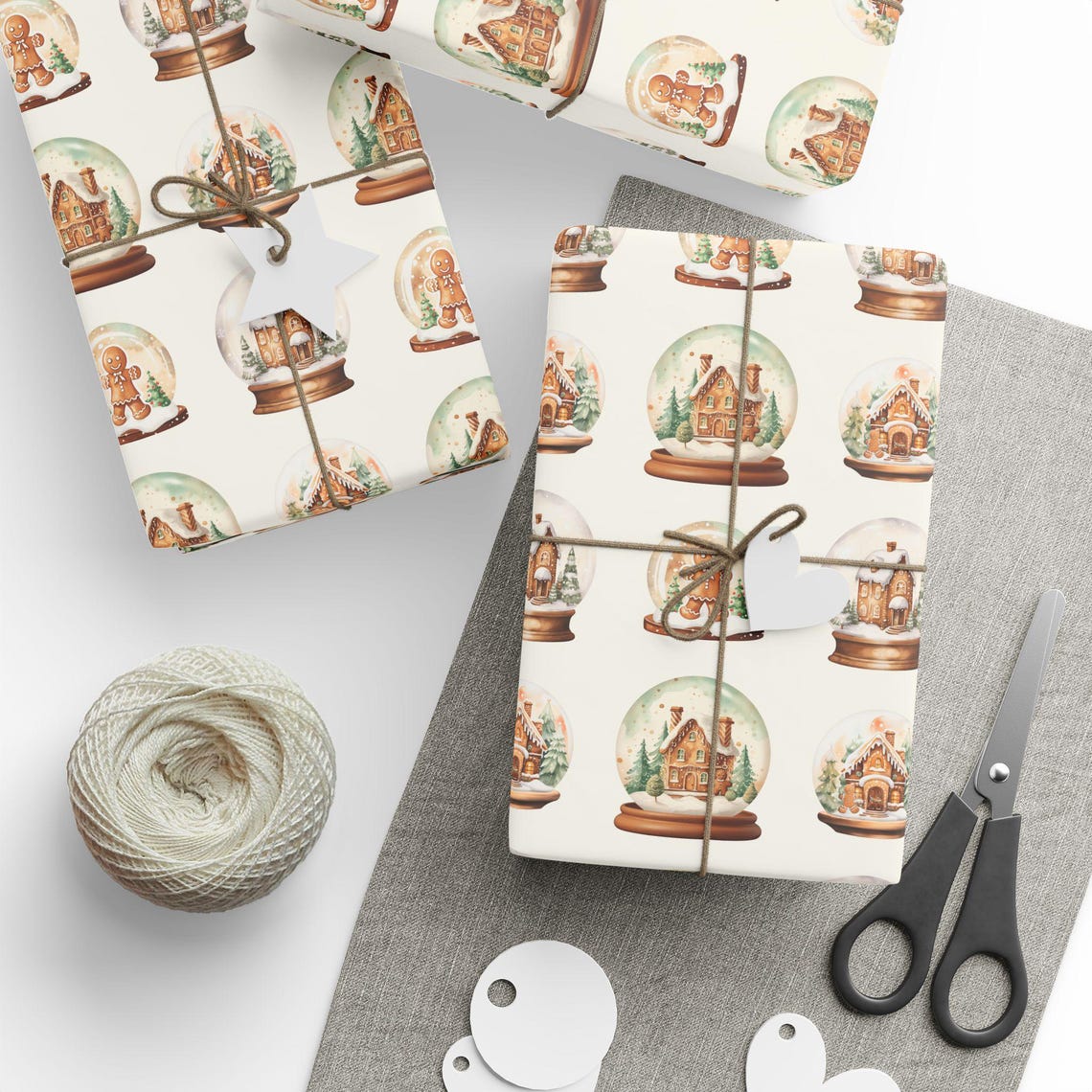 Gingerbread Christmas Snow Globe Wrapping Paper, Holiday Gift Wrap Etsy