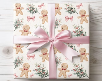 Gingerbread Christmas Wrapping Paper, Holiday Foliage, Festive Gift Wrap