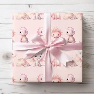 Dinosaur Wrapping Papers, Gift Wrap, Cute Pink T-Rex Design, Birthday Present, Holiday Gift, Party Supplies