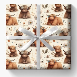 Whimsical Highland Cow Wrapping Paper for Animal Lovers