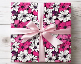 Inpakpapier met roze en witte bloemen