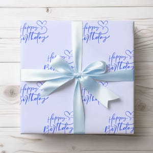 Papel de regalo artístico azul con texto "Feliz cumpleaños" / Papel de regalo elegante, ocasiones especiales, embalaje festivo, diseños personalizados, decoración para eventos