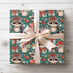 Playful Raccoon Christmas Wrapping Paper