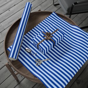Blue Striped Wrapping Paper: 90gsm Fine Art Paper image 4