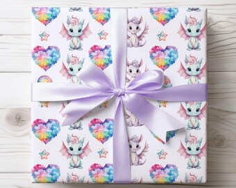 Baby Dragon Gift Wrap, Purple Whimsical Wrapping Paper