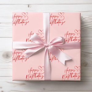 Red & Pink Happy Birthday Wrapping Paper: 90 GSM Fine Art Paper