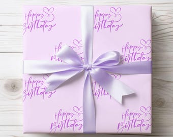 Purple Happy Birthday Wrapping Paper: Elegant Gift Wrap