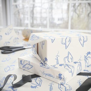 Graduation Gift Wrap, Congrats Mortarboard, Off White and Blue image 3