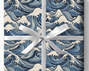Papel de embrulho com estampa de ondas do oceano