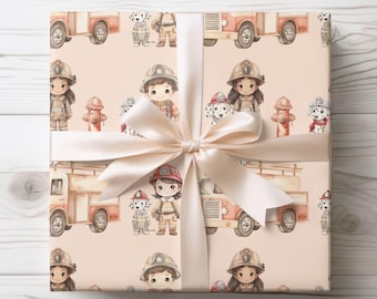 Firefighter Gift Wrapping Paper: Firetruck, Dalmatian, Firewoman