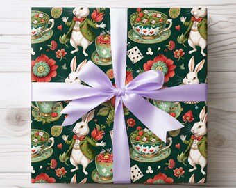 Papel de regalo abstracto y caprichoso de Alicia en el País de las Maravillas - Verde glamuroso