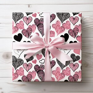 Pink & Black Heart Pattern Wrapping Paper