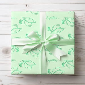 Congratulations Green Wrapping Papers, College Graduate Gift Wrap, High School Graduation Present, Celebratory Gift Packaging, Festive Party