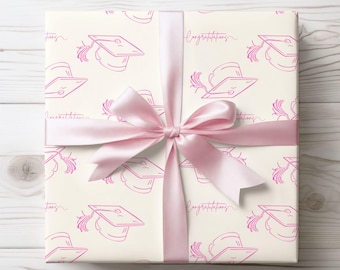 Pink Graduation Wrapping Paper: Congrats Celebration Gift Wrap