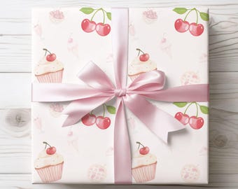 Inpakpapier voor zoete lekkernijen: kersen- en ijsfeestcadeaupapier
