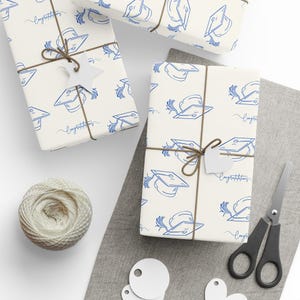 Graduation Gift Wrap, Congrats Mortarboard, Off White and Blue image 10