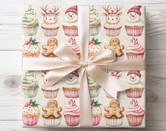 Christmas Cupcake Wrapping Paper Set, Festive Holiday Design