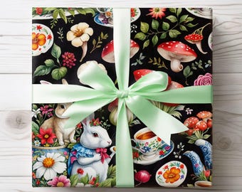 Papel de regalo de Alicia en el País de las Maravillas: Papel de regalo floral para amantes de los libros