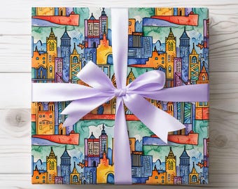 Vibrant Cityscape Wrapping Paper - Festive Gift Wrap