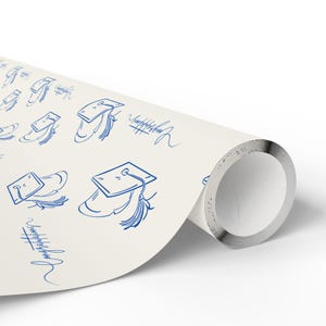 Graduation Gift Wrap, Congrats Mortarboard, Off White and Blue image 6