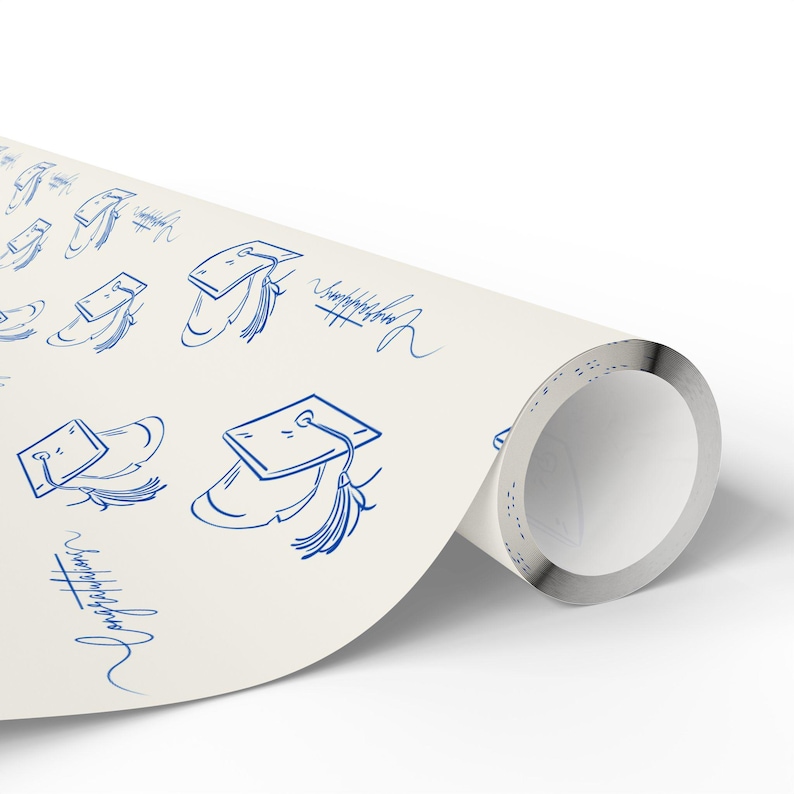 Graduation Gift Wrap, Congrats Mortarboard, Off White and Blue image 6