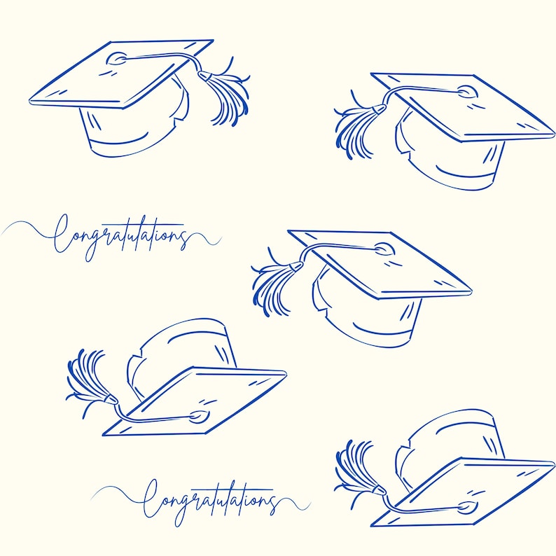 Graduation Gift Wrap, Congrats Mortarboard, Off White and Blue image 2