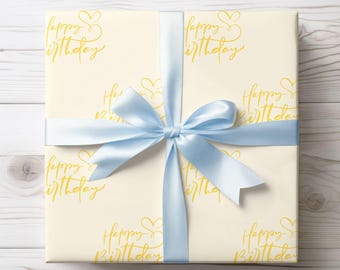 Yellow Happy Birthday Wrapping Paper: Eco-Friendly Gift Wrap