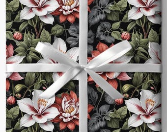 Feuille d'emballage cadeau botanique : papier d'emballage floral élégant
