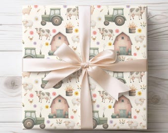 Farm Animal Wrapping Papers, Cute Barnyard Gift Wrap for Birthday, Baby Shower, Farm Theme Party, Tractor Lover, Animal Lover