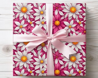 Cadeaupapier roze en witte margriet bloemen
