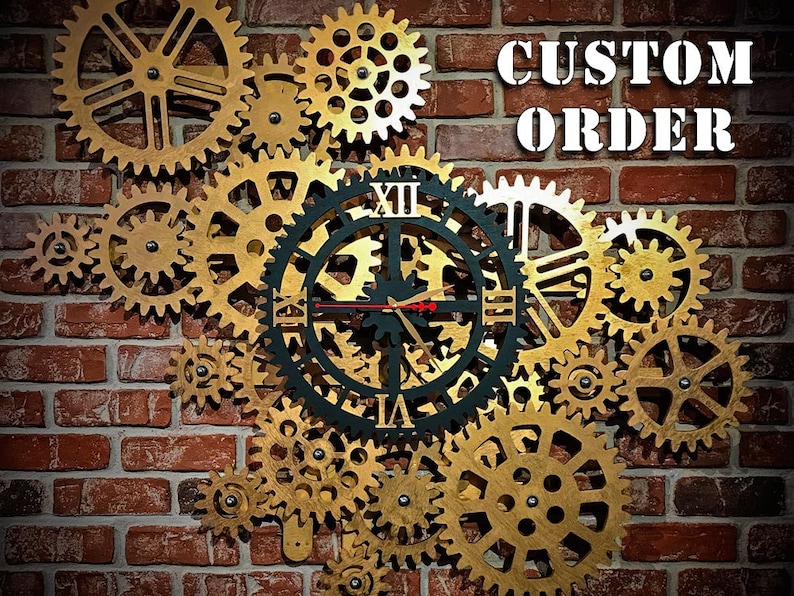 Self Rotating Gears Wall Clock. Steampunk Wall Clock. Big Etsy