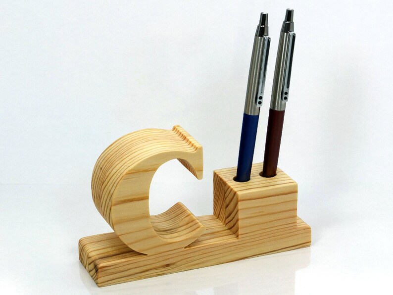 Pen Holder. Personalized Wooden Desk Pen Holder With Letter Etsy