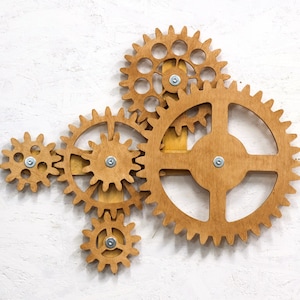 Kinetic Wall Sculpture.  Mechanical Wall Art Decor. Rotating Wooden Gears Wall Decor Sculpture. Steampunk Wall Decor