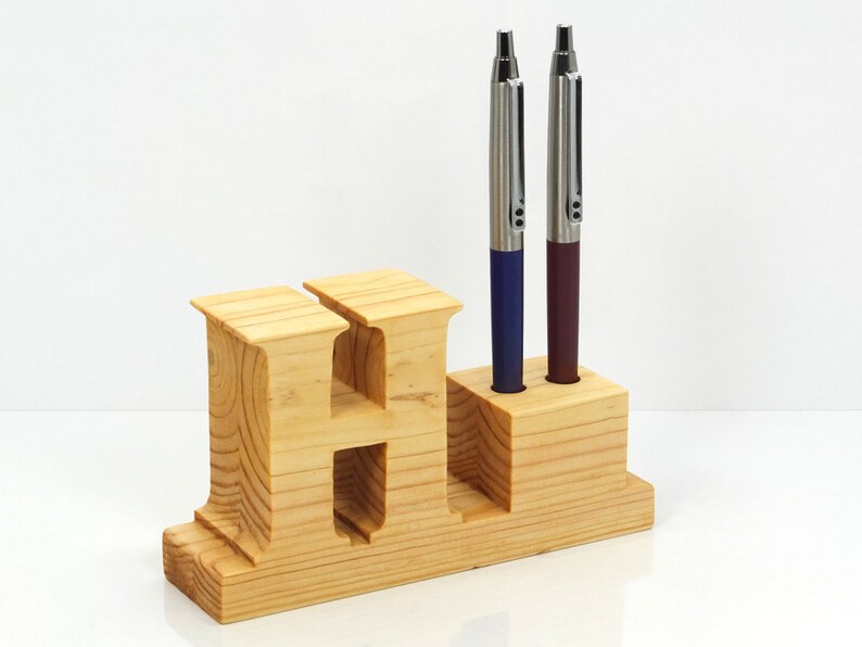 Pen Holder. Personalized Wooden Desk Pen Holder With Letter Etsy