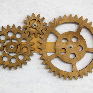 Mechanical Wall Art. Kinetic Wall Art Decor. Rotating Wooden Gears Wall Decor Sculpture. Steampunk Wall Decor