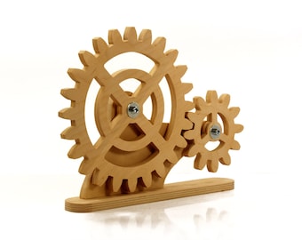 Mechanical Desk Decor. Kinetic Decor for Desk. Rotating Wooden Gears Desk Art Sculpture. Desk Decoration Rotating Gears. FREE Shipping!