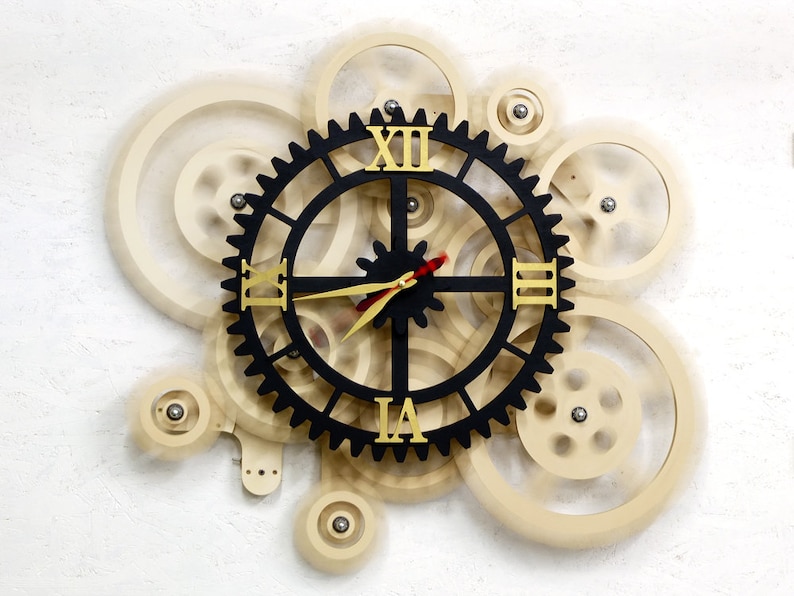 32 Wall Clock. 12 Rotating Gears. Steampunk Wall Clock. Big Bar and Pub Wall Clock. Industrial Wall Decor. image 3