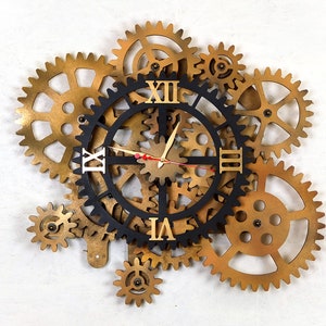 32 Wall Clock. 12 Rotating Gears. Steampunk Wall Clock. Big Bar and Pub Wall Clock. Industrial Wall Decor. image 2