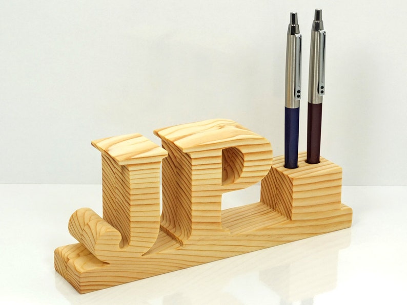 Luxury Personalized Wooden Desk Pen Holder With 2 Letters Etsy