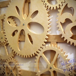 Wooden Kinetic Wall Decor. Mechanical Wall Art. Wooden Rotating Gears Wall Decor Sculpture.