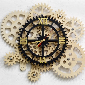 Self Rotating Gears Wall Clock. Steampunk Wall Clock. Big Clock Steampunk Wall Decor with 12 Self Rotating Gears.