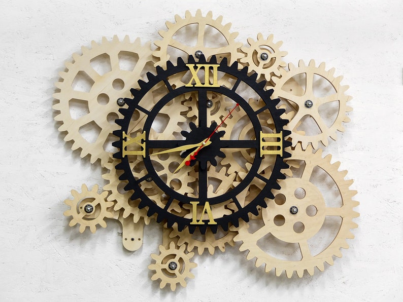 32 Wall Clock. 12 Rotating Gears. Steampunk Wall Clock. Big Bar and Pub Wall Clock. Industrial Wall Decor. image 4