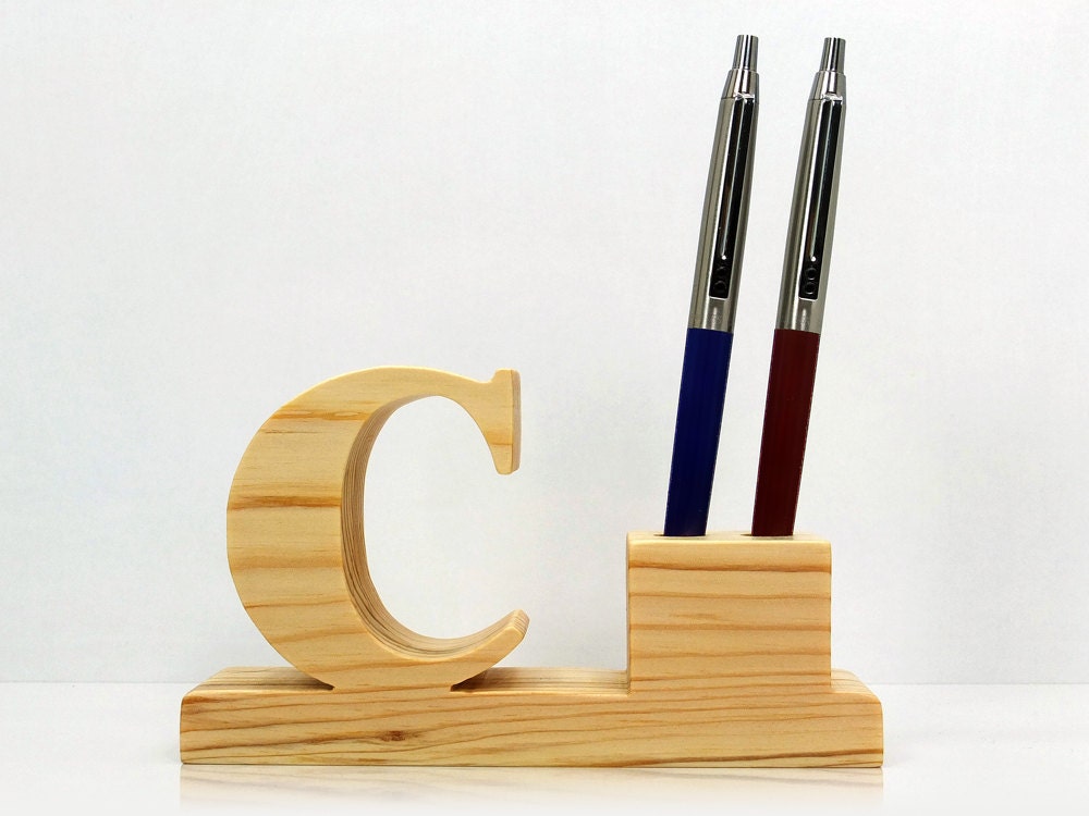 Pen Holder. Personalized wooden desk pen holder with letter Etsy