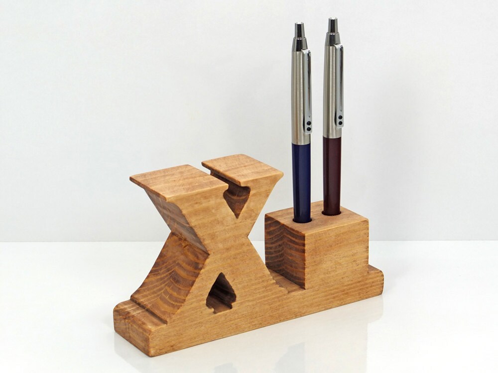 Pen Holder. Personalized wooden desk pen holder with letter Etsy