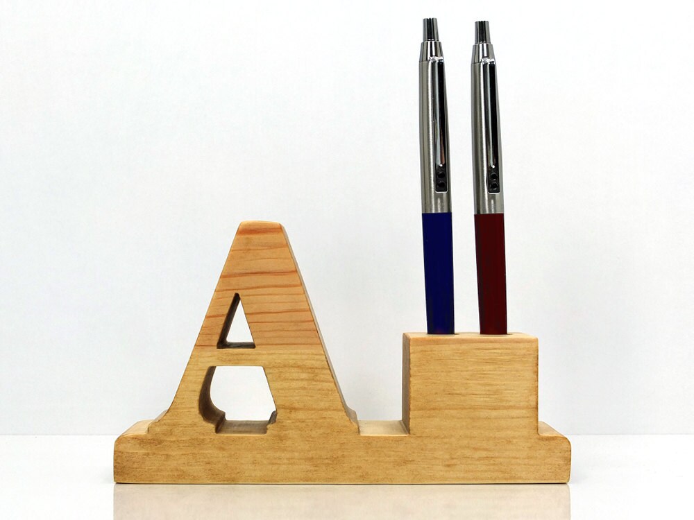 Pen Holder. Personalized Wooden Desk Pen Holder With Letter Etsy UK