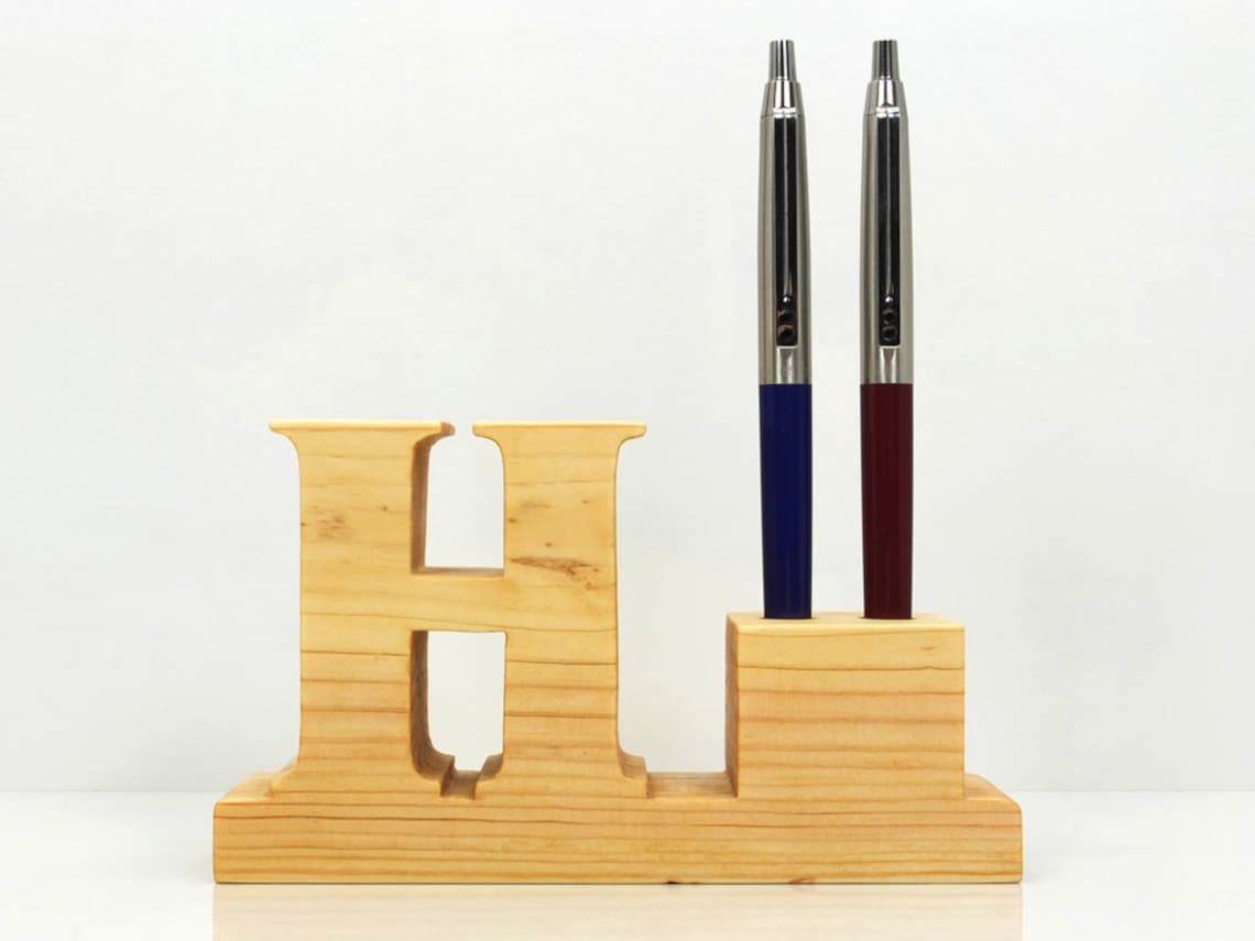 Pen Holder. Personalized wooden desk pen holder with letter Etsy